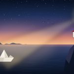 Illustration au crépuscule : un phare à bandes rouges et blanches, sur une falaise, projette son faisceau sur un petit bateau en papier qui flotte sur une mer calme.